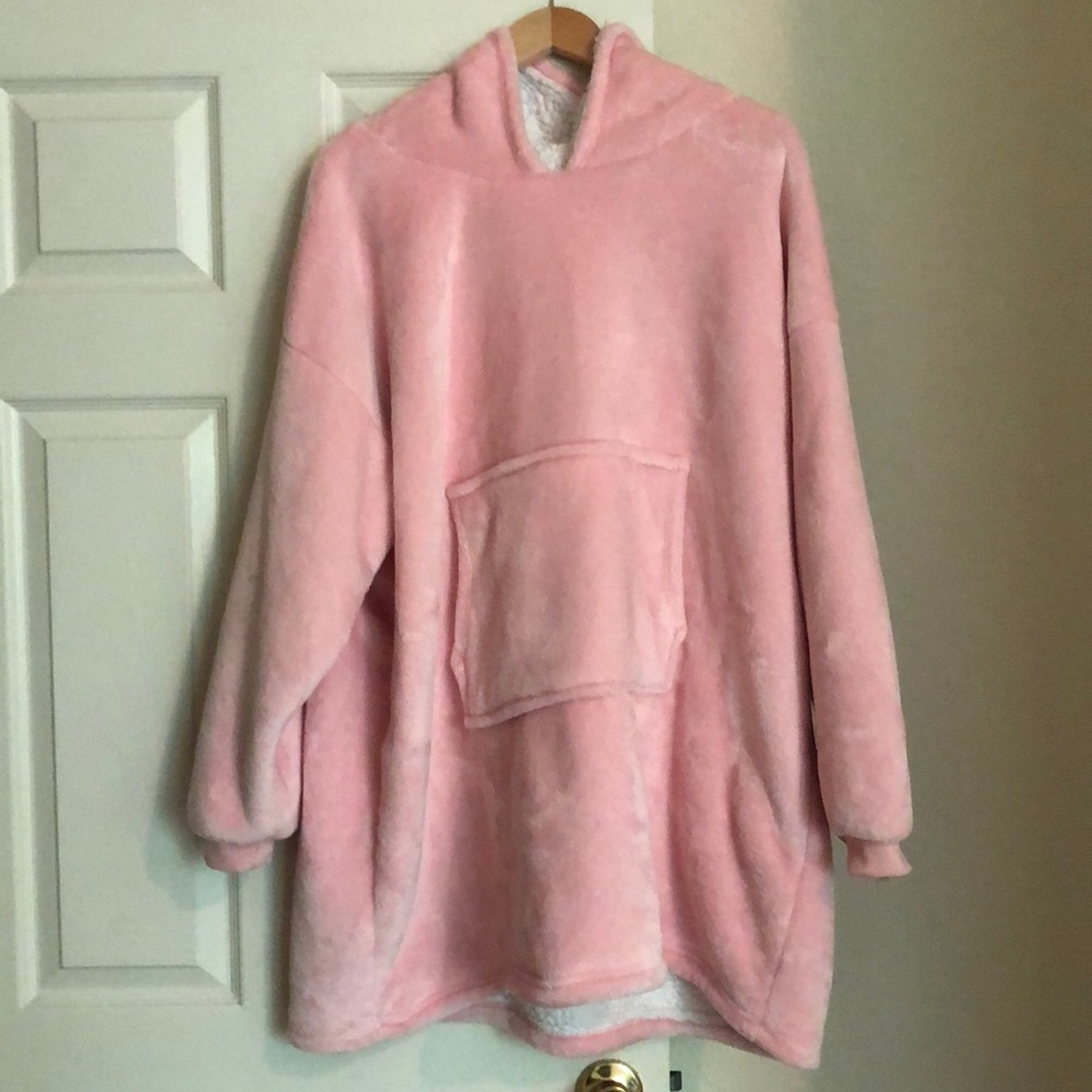 Giant Fuzzy Pink Sweater - OS - Pocket & Hood